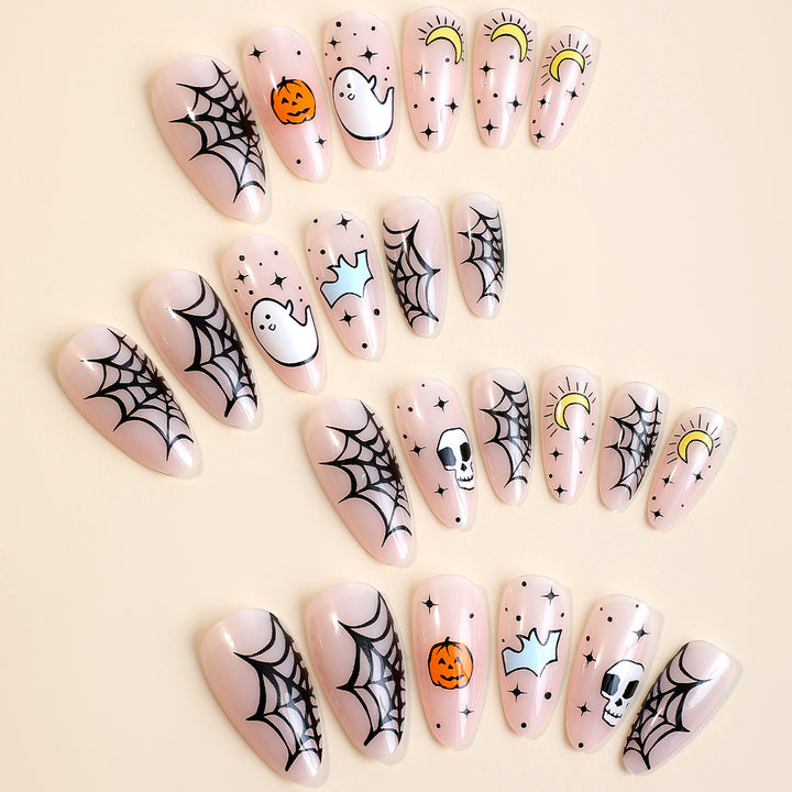 Creative Halloween Art Nail Set with Entertaining Ghost and Pumpkin Motifs Stornfield