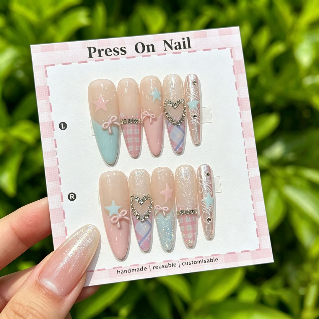 Decorative Press-On Nail Set with Gem Accents  1791774365
