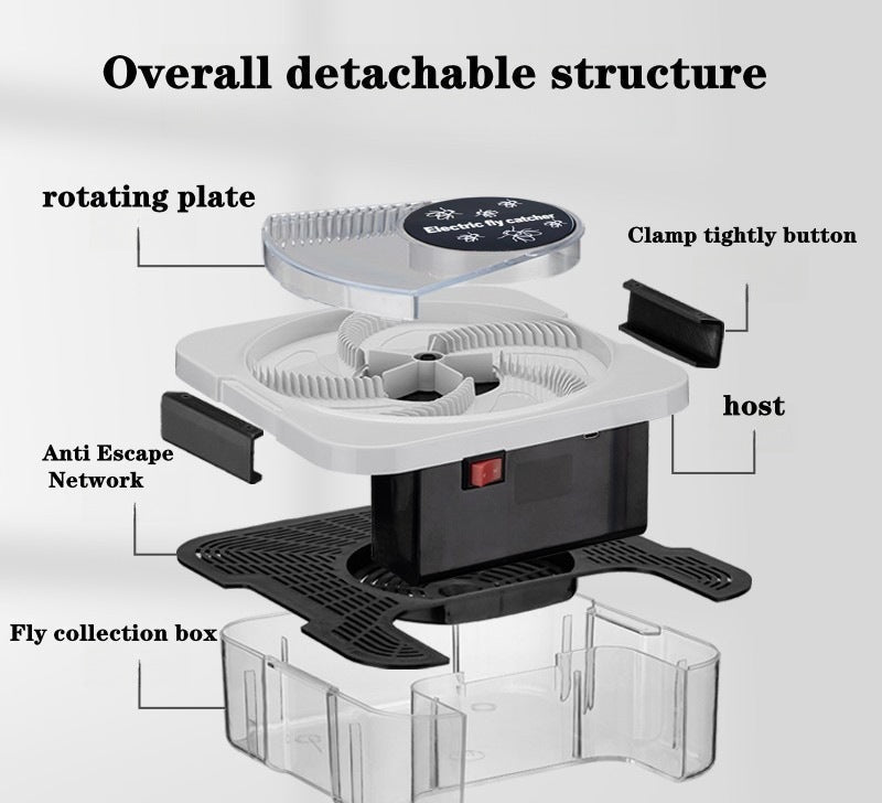 Electric automatic fly catcher with removable collection tray and quiet motor Stornfield
