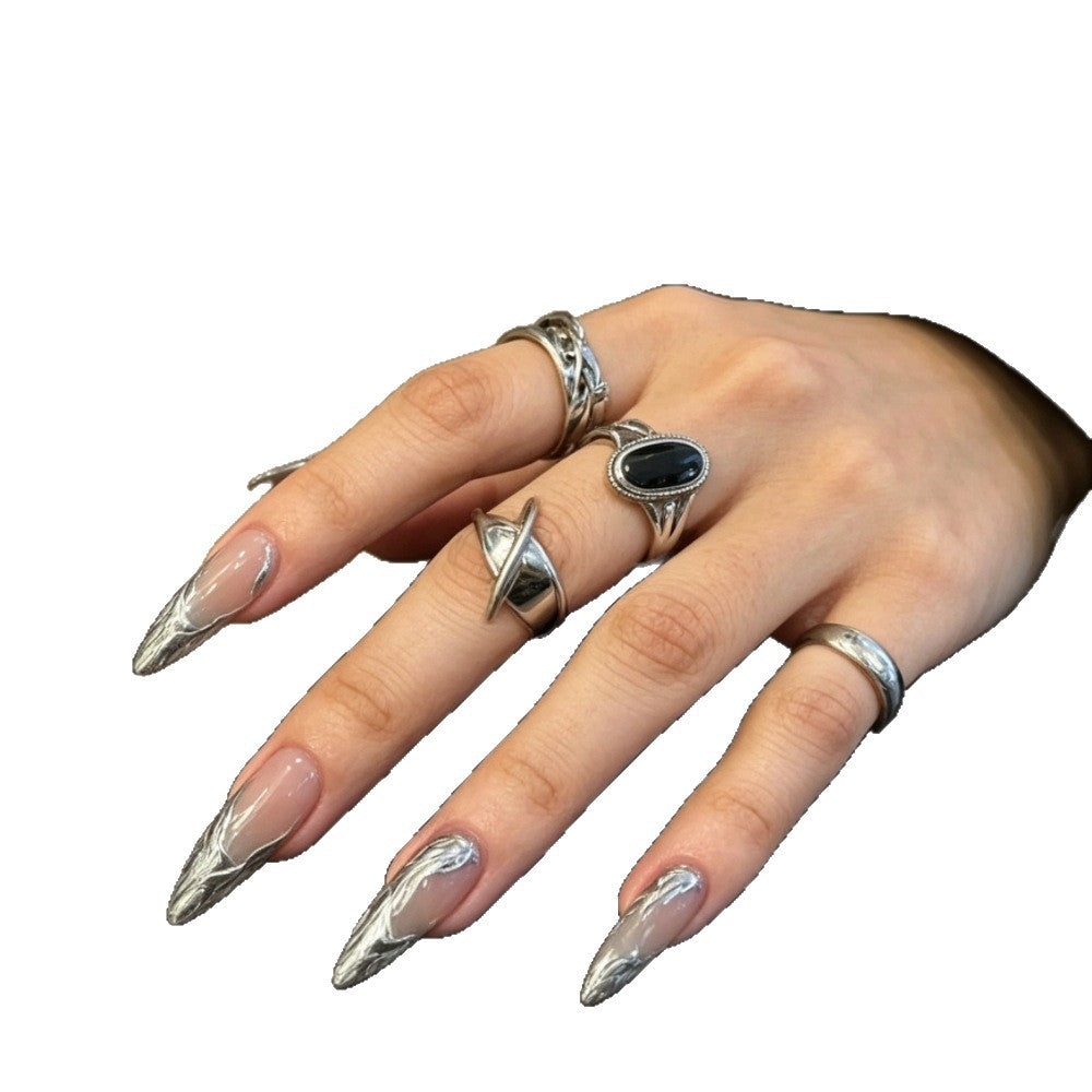 Metallic Marble Art Stiletto Press-On Nails Stornfield