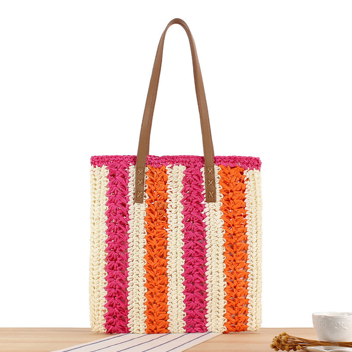 Braided Natural Material Beach Bag with Sturdy Leather Handles Stornfield