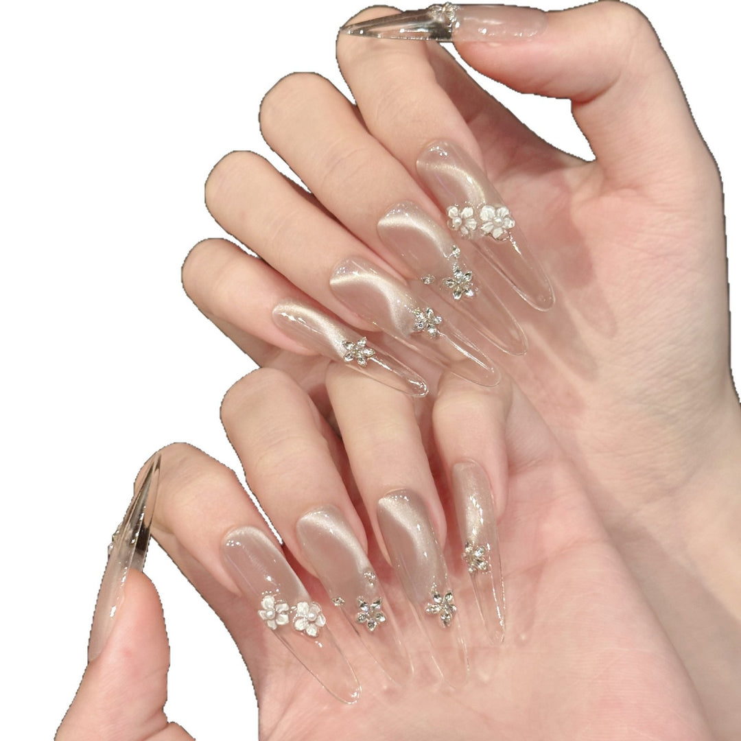 Decorative Acrylic Press-On Nail Set with Gem Accents