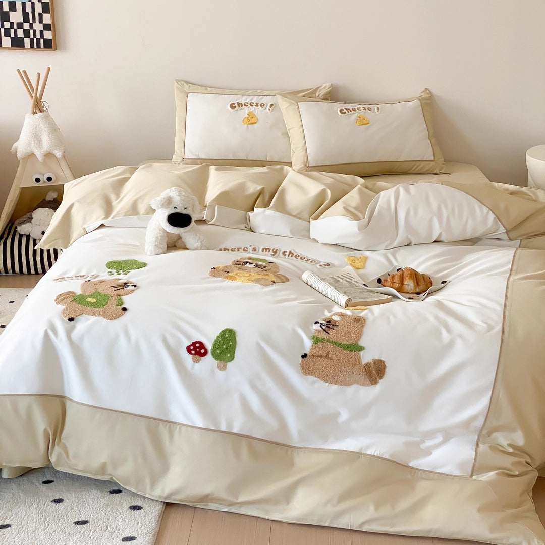 Embroidered Plush Appliqué Duvet Cover Set with Pillow Shams