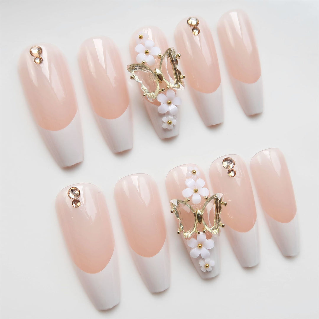 Luxury Press-On Nail Art with Floral Accents Stornfield