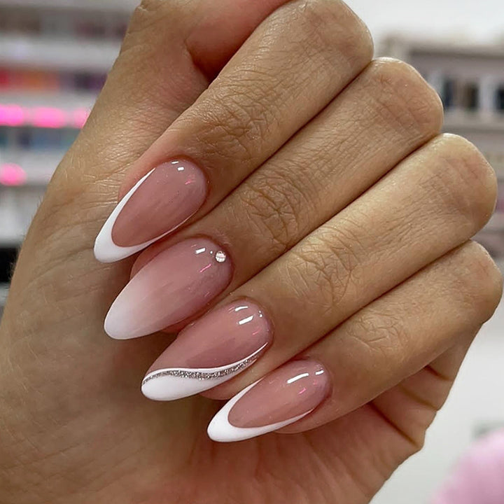 Acrylic nail set with romantic heart and glitter accents Stornfield