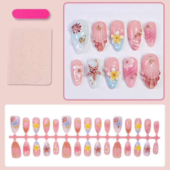 Artificial nail set with maritime designs and glittering accents Stornfield