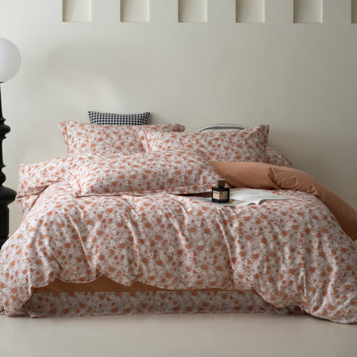 Bedding set made of cotton percale with geometric check pattern, breathable and easy to iron