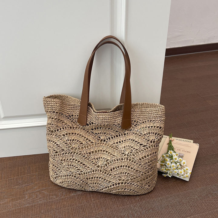 Handwoven macrame bag with leather handles Stornfield
