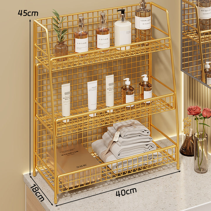 Multi-Tier Wire Grid Countertop Organizer with Angled Frame and Ventilated Mesh Shelves