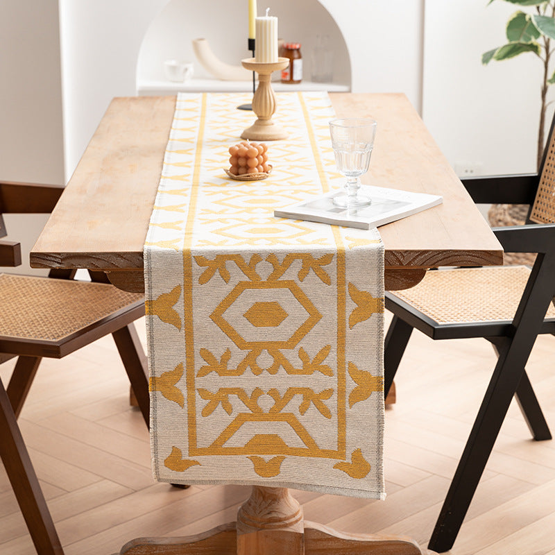 Modern cotton table runner with geometric line jacquard Stornfield