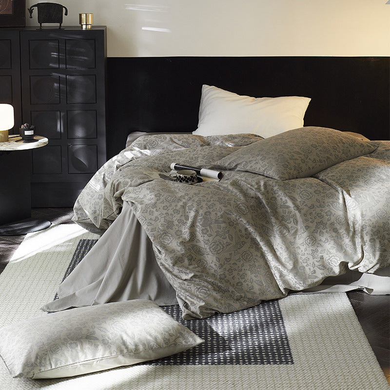 Damask Jacquard Silky-Feel Duvet Cover and Pillow Sham Set