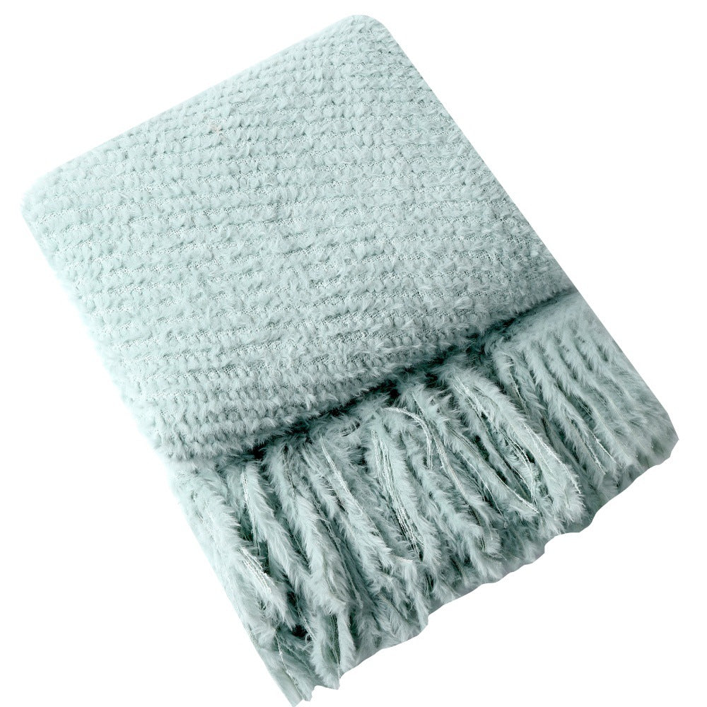 Women's knitted blanket with softest fleece and decorative fringes Stornfield