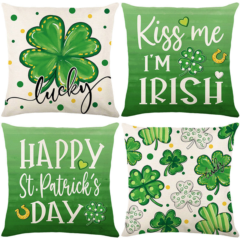 Shamrock Gnome Decorative Cotton-Linen Throw Pillow Covers Pack