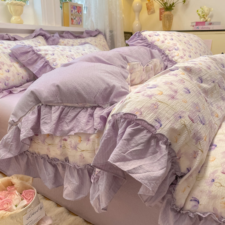 Decorative Ruffled Floral Cushion Set