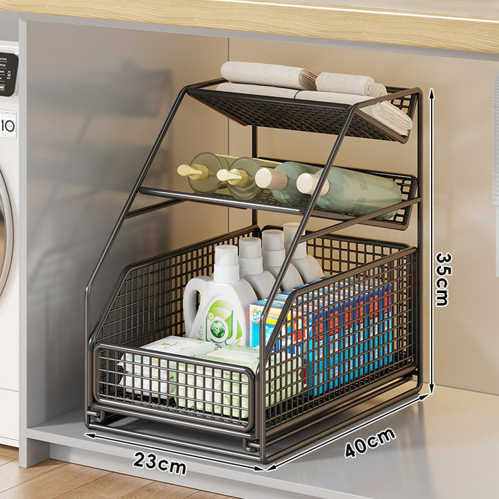 Three-Tier Vertical Mesh Pull-Out Under-Counter Storage Organizer