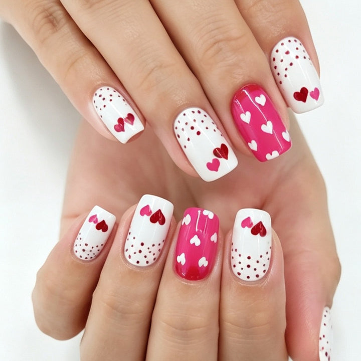 Artificial nails with romantic heart design and creative details Stornfield