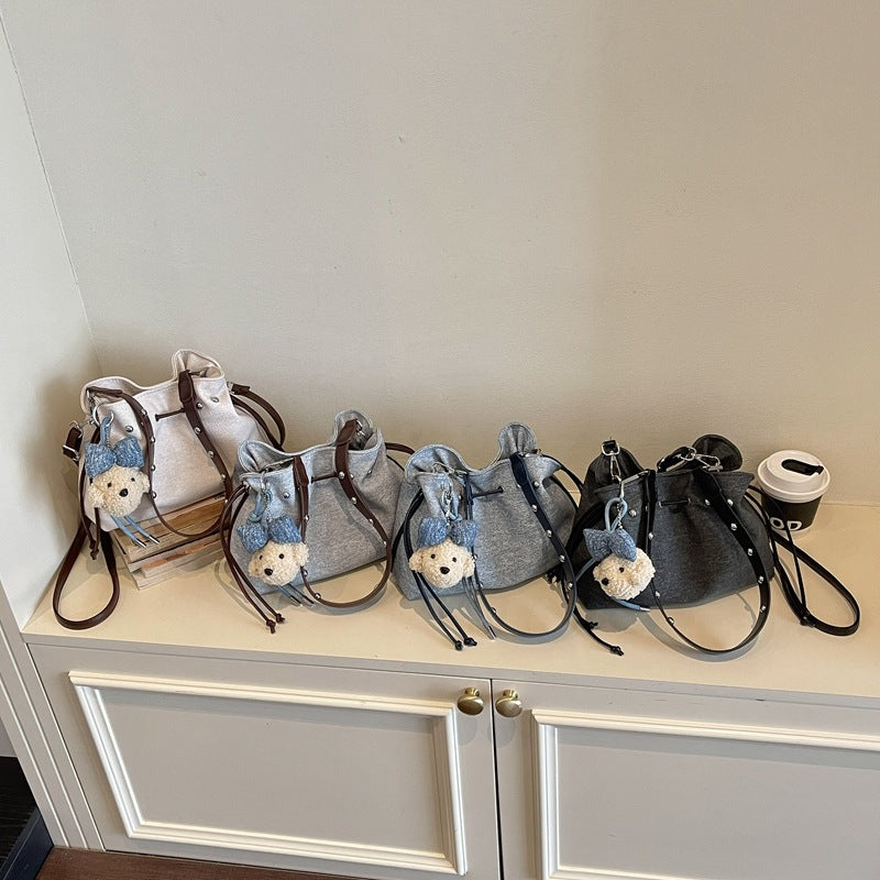 Charming Mini Bucket Bag with Cute Pendant