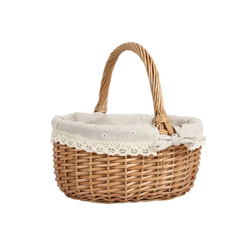 Women braided picnic basket with romantic gingham lining Stornfield