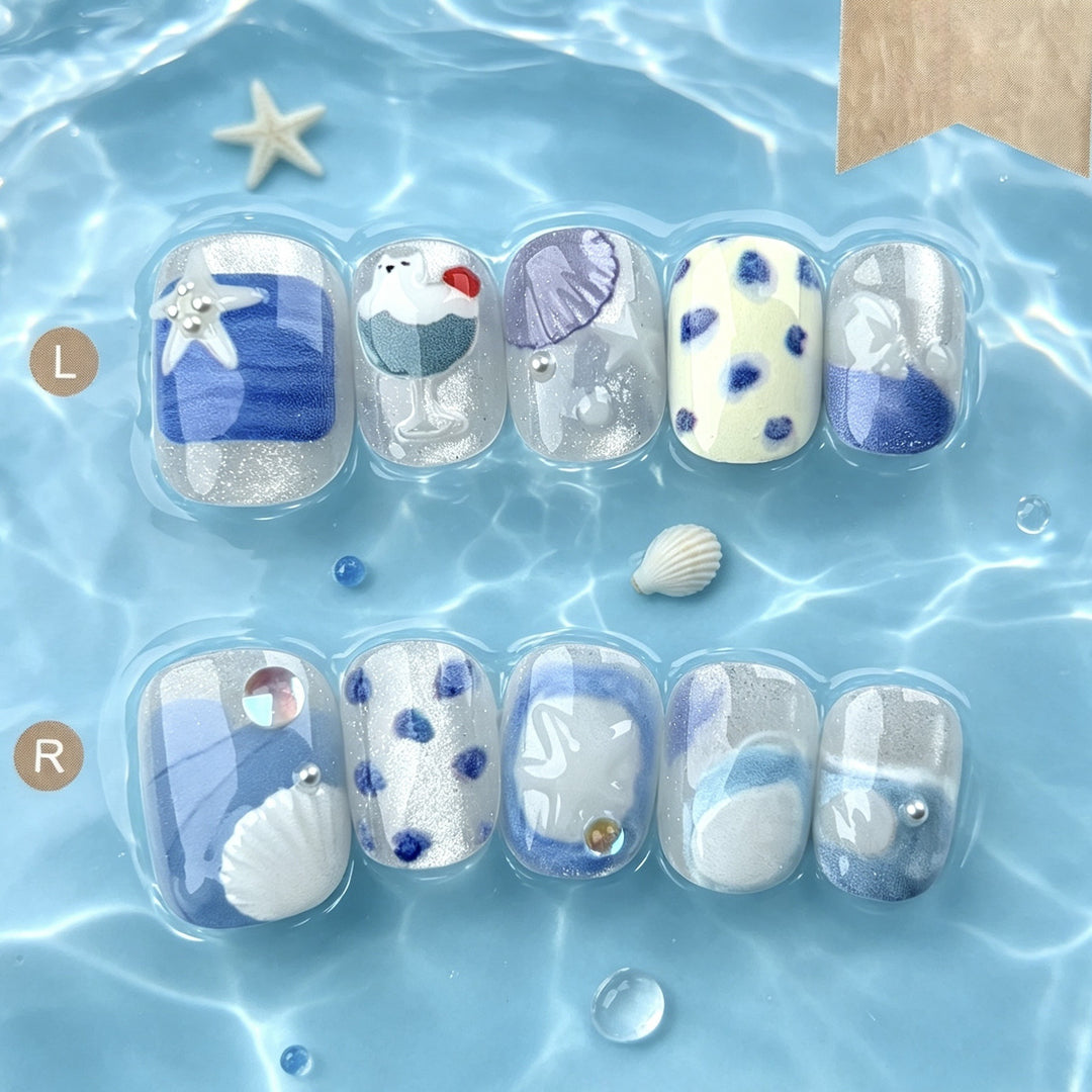 Artistic Ocean-Inspired Press-On Nail Set 1790745331