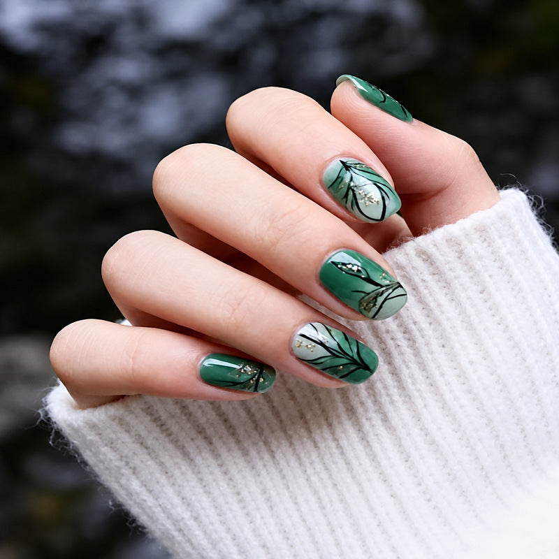 Premium Artificial Nails with Plant Motif Stornfield