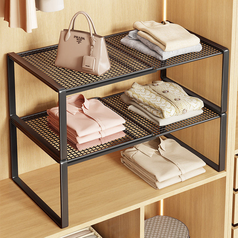 Expandable Metal Closet Shelf Riser and Stackable Wardrobe Organizer