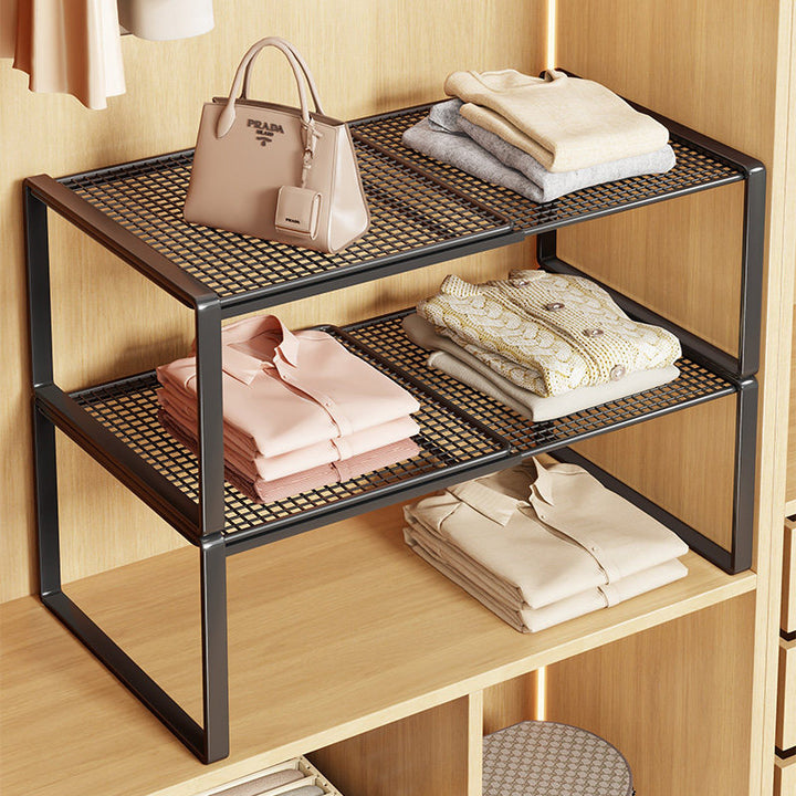 Expandable Metal Closet Shelf Riser and Stackable Wardrobe Organizer