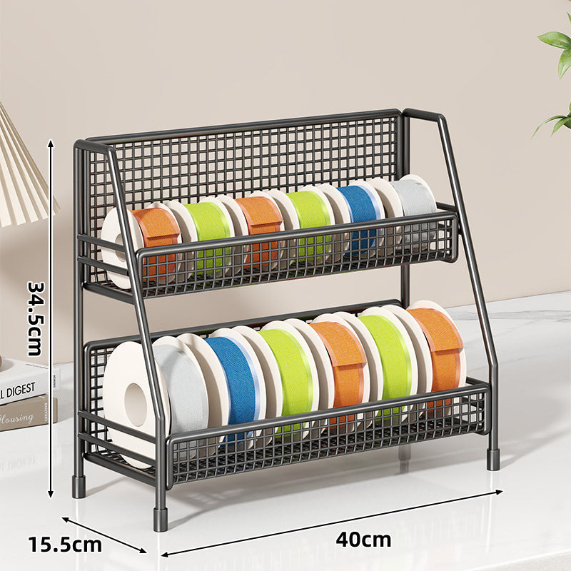 Four-Tier Angled Wire Mesh Roll Organizer Stand for Tape Ribbon and Craft Spools