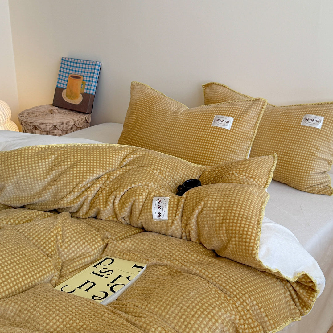 Plush Quilted Reversible Waffle-Texture Comforter Set with Pillow Shams