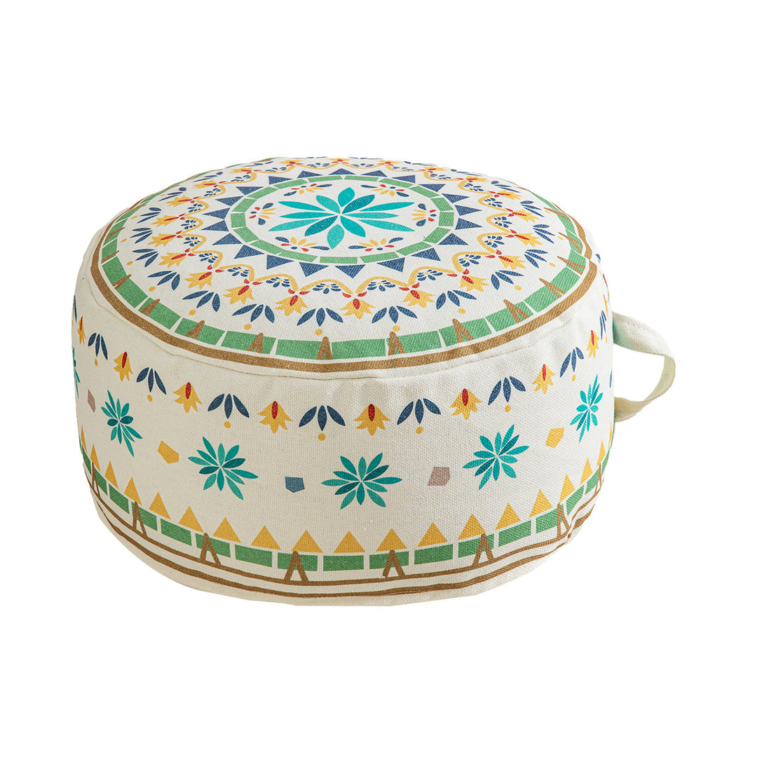 Seat pouf floor cushion with mandala design and carrying handle