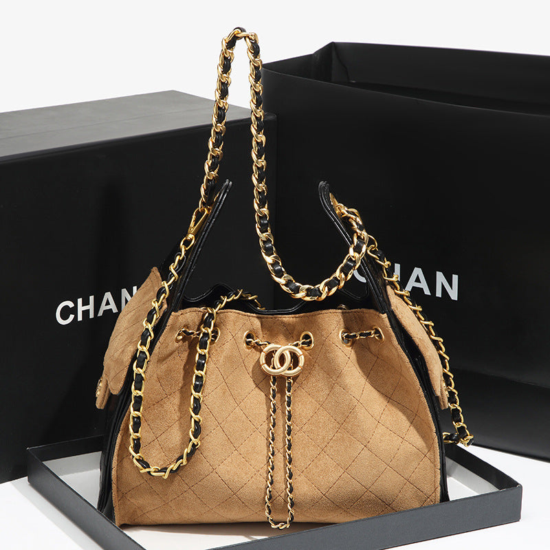 Quilted Drawstring Bucket Handbag