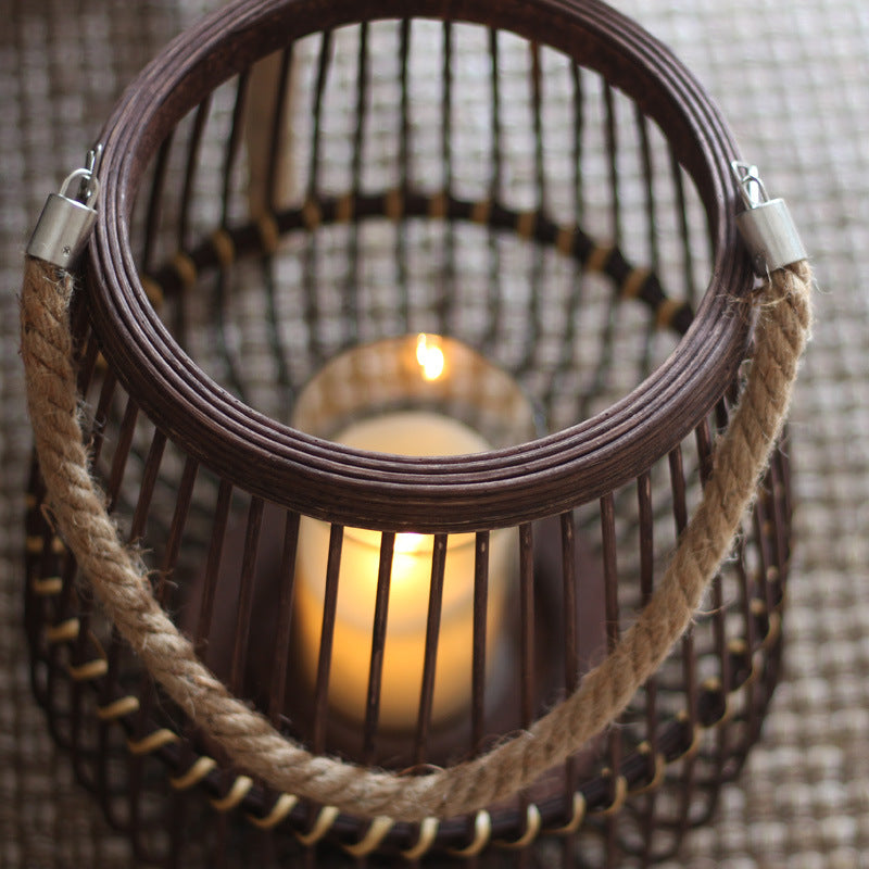 Stylish lantern made of rattan with wooden frame Stornfield
