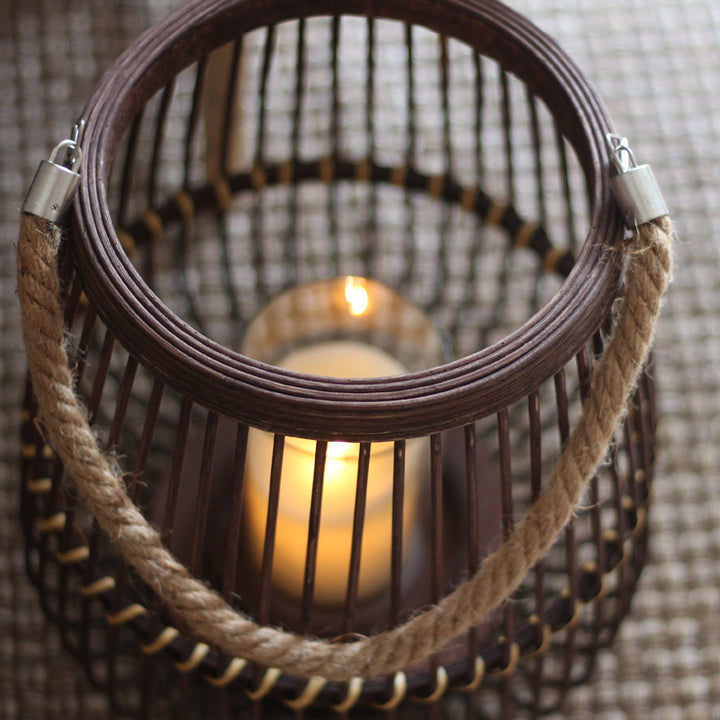 Stylish lantern made of rattan with wooden frame Stornfield