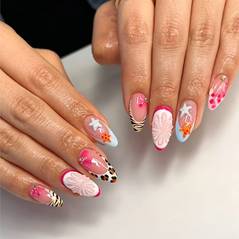 Artificial nail set with creative floral and maritime designs Stornfield