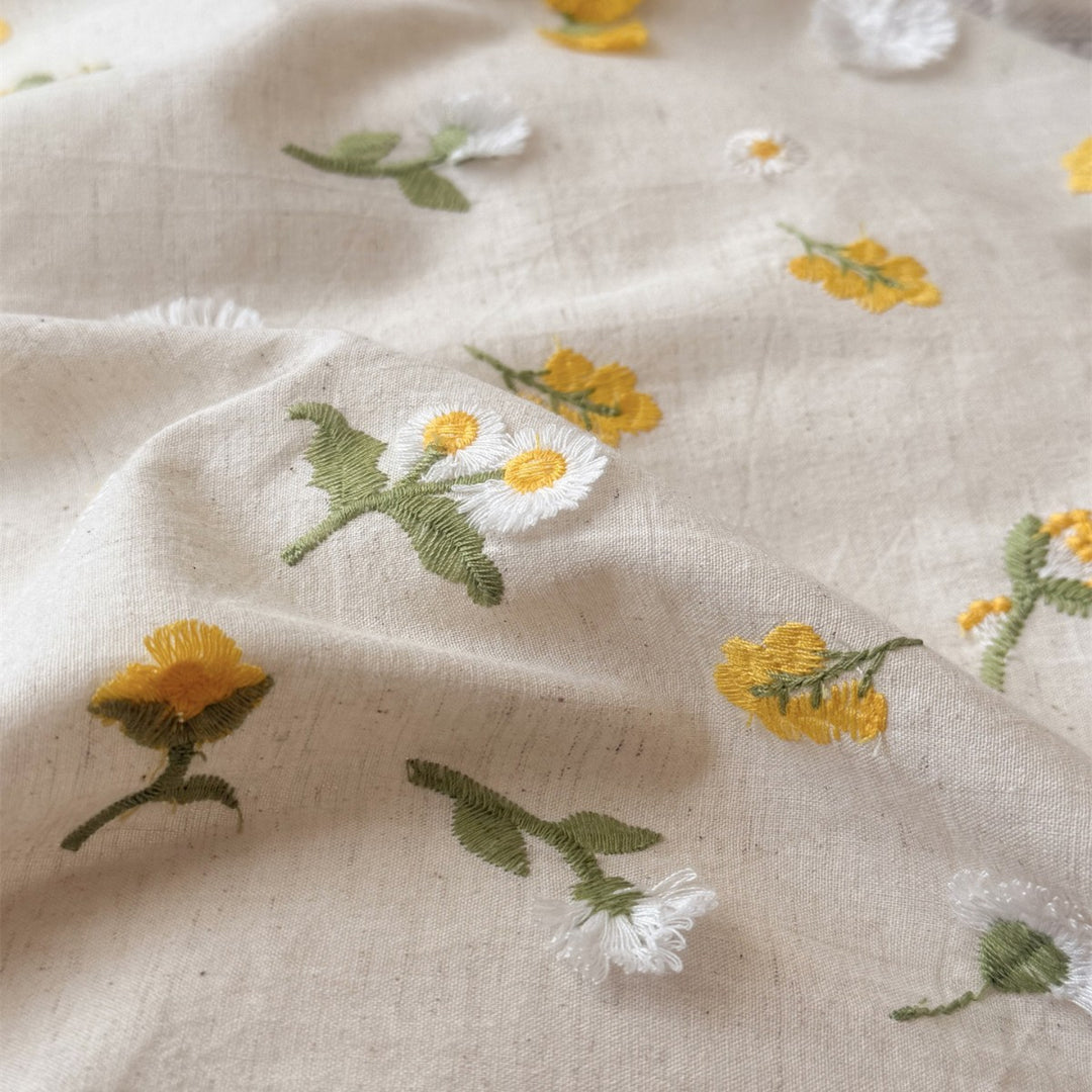 Embroidered Cotton-Linen Duvet Cover Set with Ruffled Hem and Decorative Sham