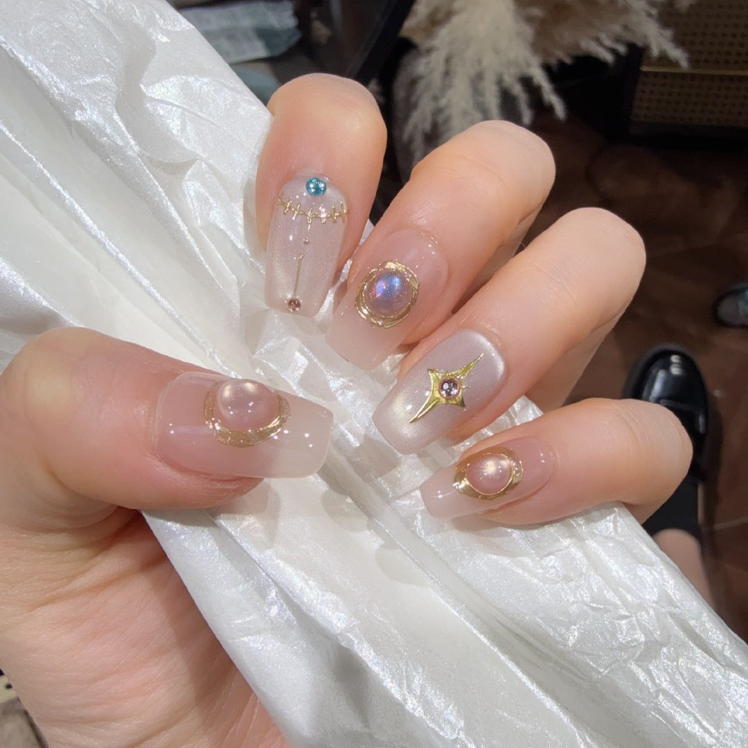 Decorative Press-On Nail Art Set with Gemstone Accents Stornfield