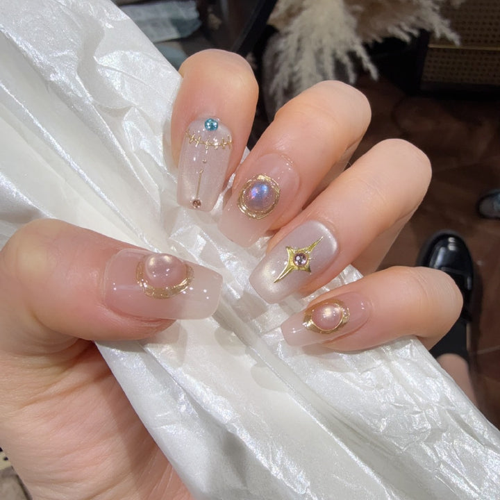 Decorative Press-On Nail Art Set with Gemstone Accents Stornfield