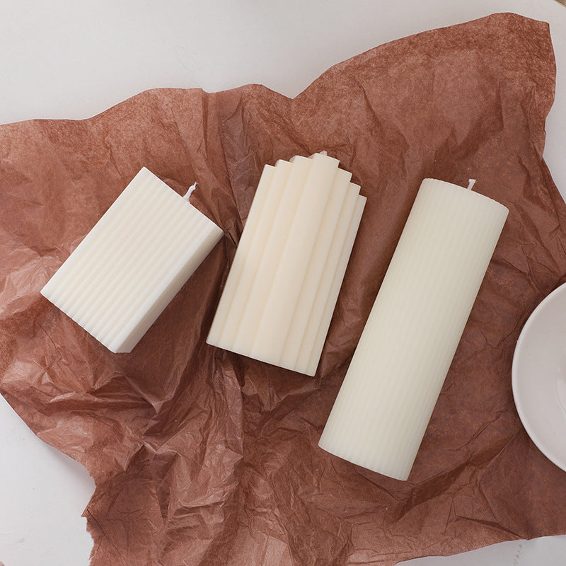Ribbed Sculptural Pillar Candle with Vertical Fluted Profile
