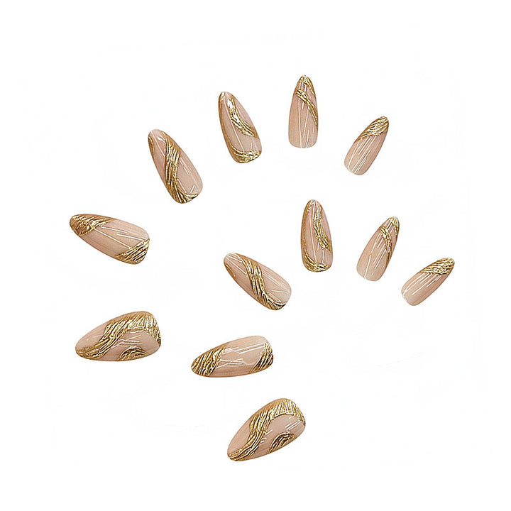 Artistic Press-On Nail Set with Gold Swirl Design Stornfield