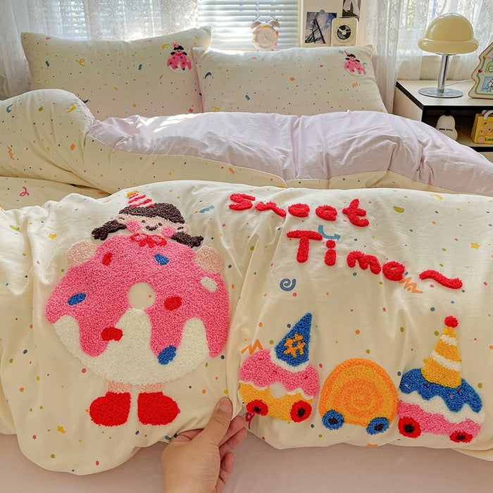 Cute Cartoon Bear Pattern Duvet Cover Set