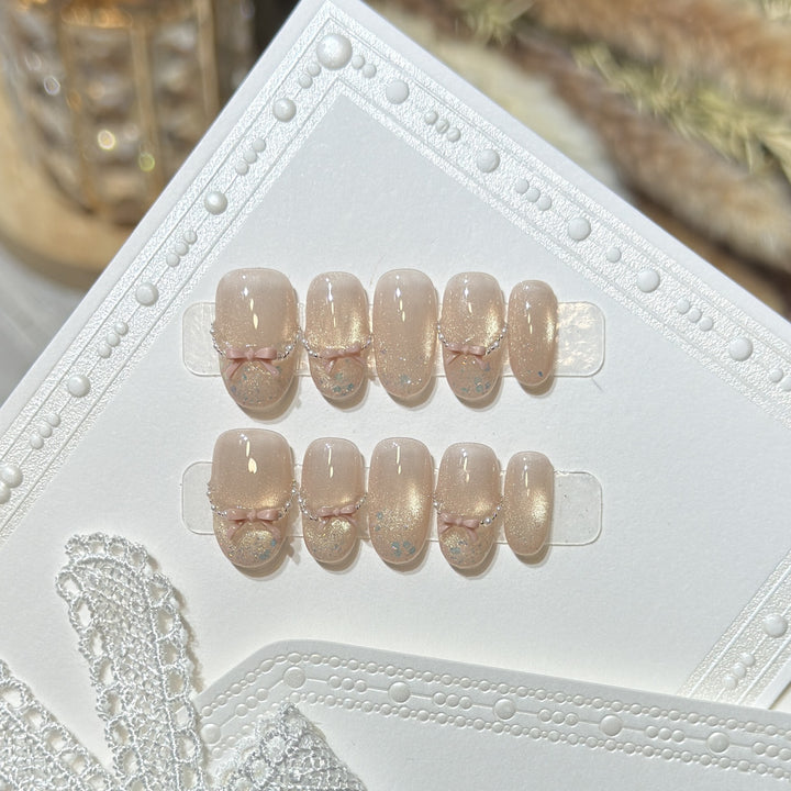 Press-On Nail Art Set with Elegant Bow Accents Stornfield