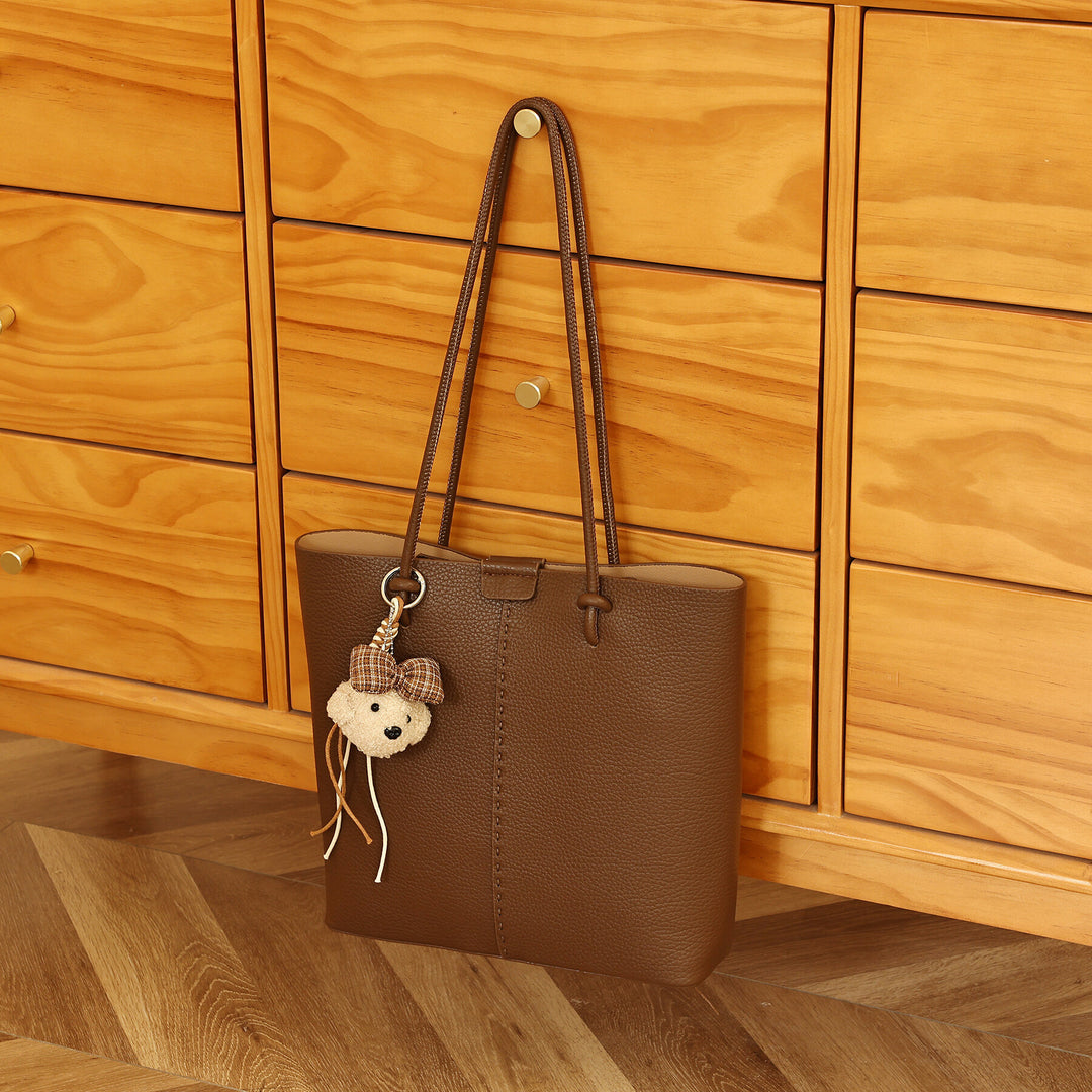 Textured Handheld Tote Bag with Decorative Charm
