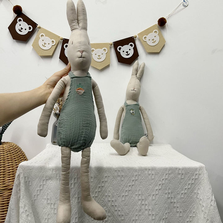 Oversized Linen-Blend Long-Leg Bunny Doll with Embroidered Muslin Romper