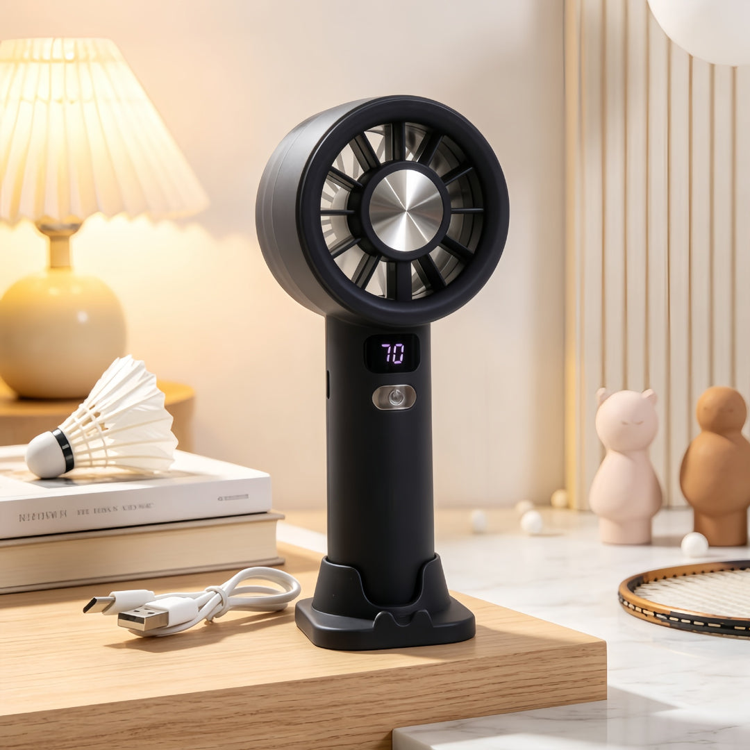 Women's portable hand fan with digital speed display Stornfield