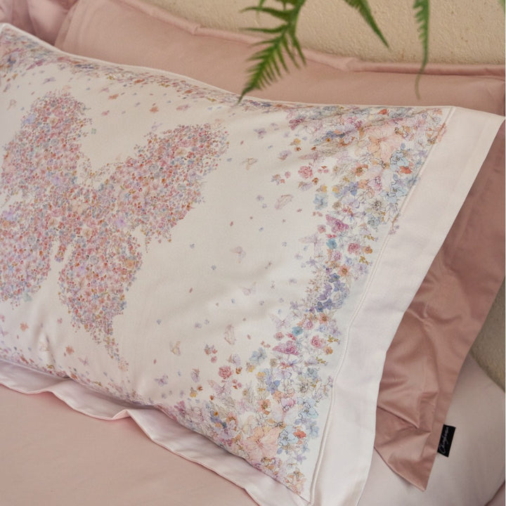 Butterfly Floral Reversible Cotton Sateen Duvet Cover Set with Pillow Shams