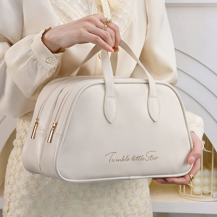 Cosmetic Organizer Bag With Double Zipper And Elegant Carry Handle Stornfield