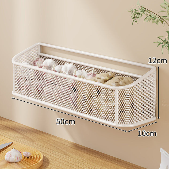 Wall-Mounted Ventilated Metal Mesh Storage Basket with Slim Rectangular Profile