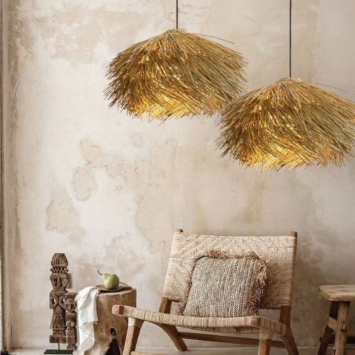 Bohemian-Style Natural Straw Pendant Light