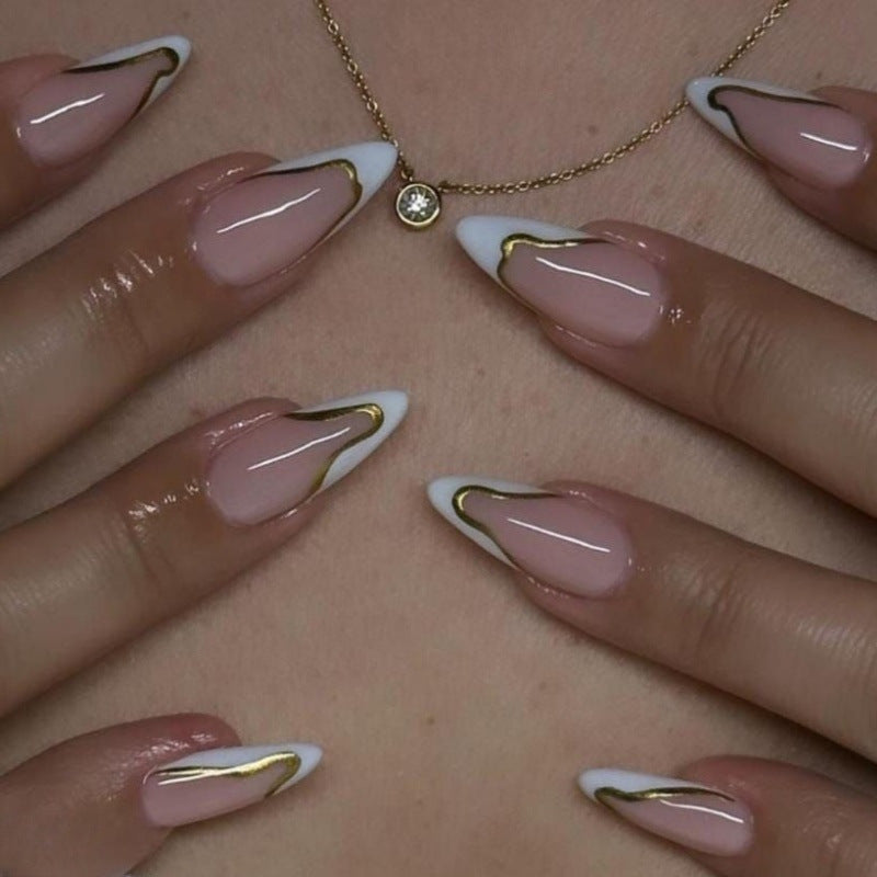 DIY Press-On Nail Set with Elegant Gold Accents Stornfield