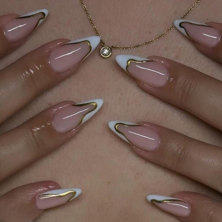 DIY Press-On Nail Set with Elegant Gold Accents Stornfield