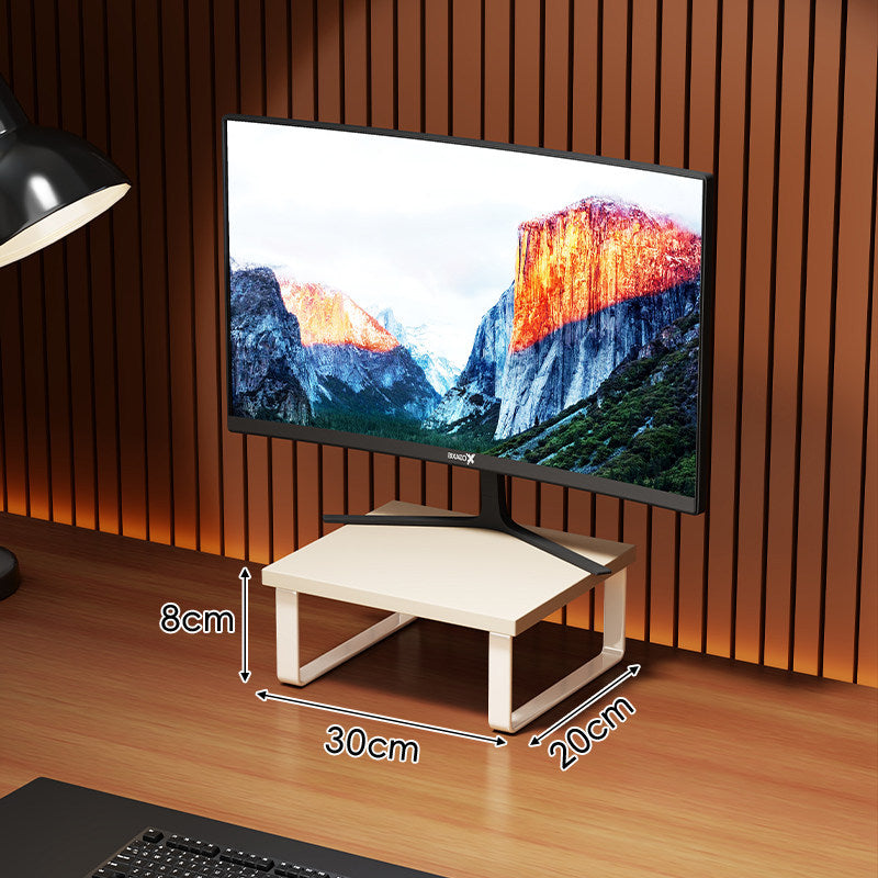 Compact Wooden-Top Monitor Riser Stand with Metal Frame and Under-Shelf Storage